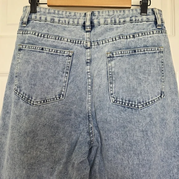 Patchwork Panelled Frayed Seam Wide Leg High Rise Jeans Size 31 - Picture 12 of 17